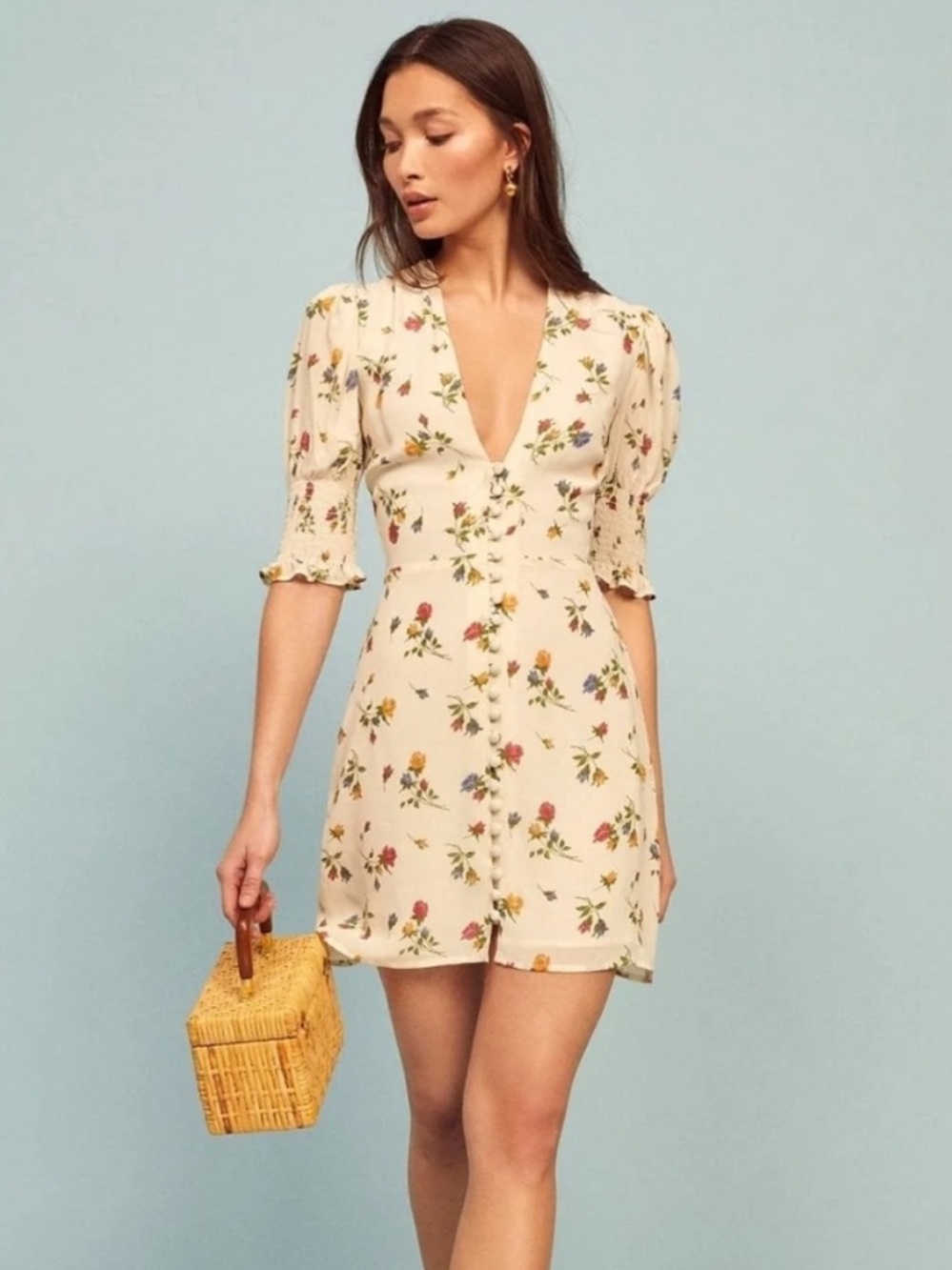 Reformation Alison Dress - Size 2 floral print ivory